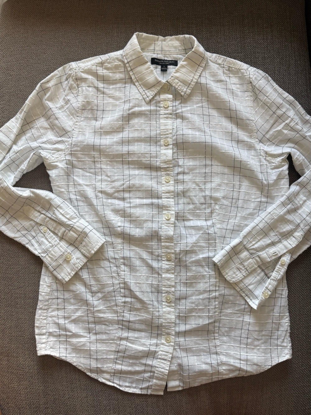 Banana Republic White Striped Button Up